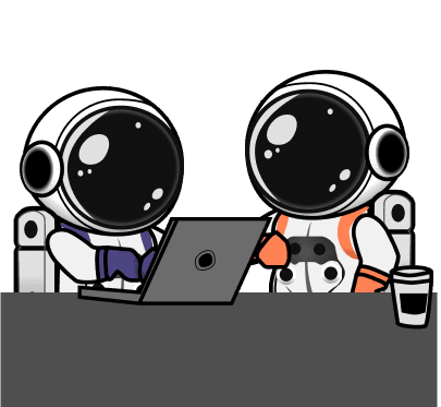 Two astronauts working on a laptop
